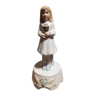 FIRST COMMUNION Girl Figurine w. Working Music Box Catholic